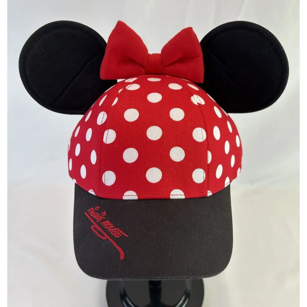 Disney Parks‎ Minnie Mouse Youth Baseball Cap Hat Red Polka Dot Ears Bow
